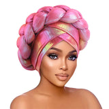 New African Colorful Laser Large Braid Turbans For Women Trendy Gradient Color Elastic Head Wraps Ramadan Chemo Hats Headscarf