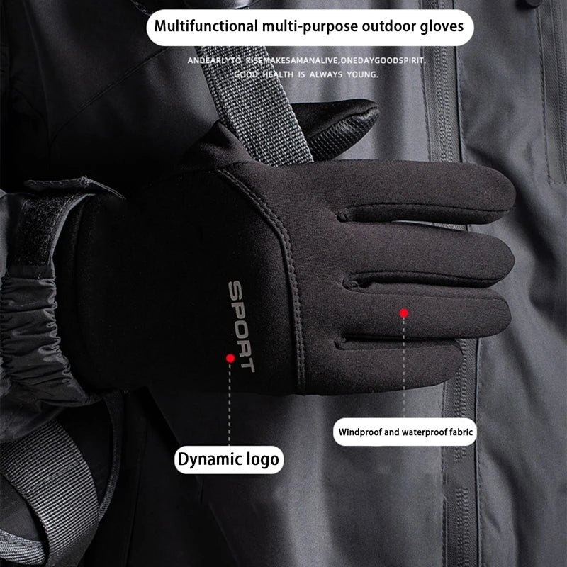 Men Windproof Motorcycle Gloves Outdoor Sports Ski Running Touch Screen Thin Style Fleece Gloves Non-Slip Warm Full Fingers