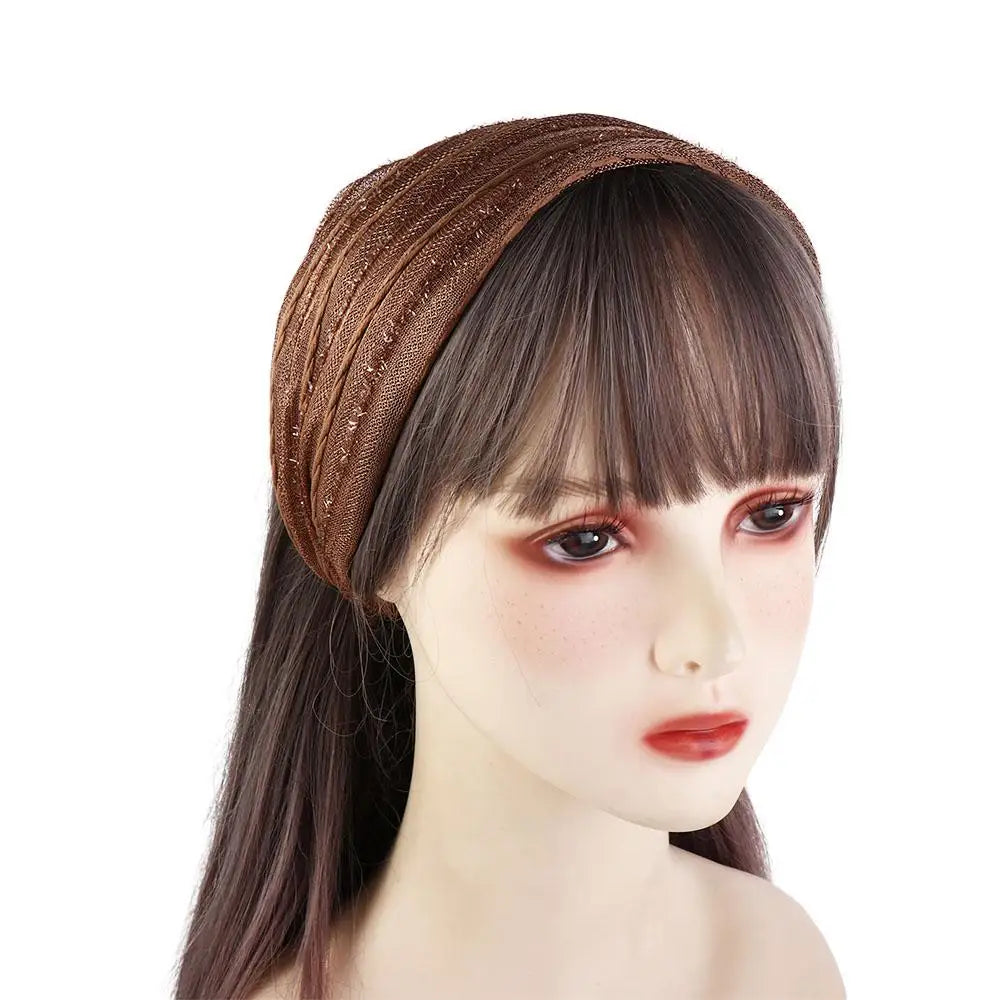 White Hair Elastic Hair Band Sequin Shiny Cloth Mother Hair Hoop Women Headband Korean Headwear Wide Hair Band Mesh Hairbands