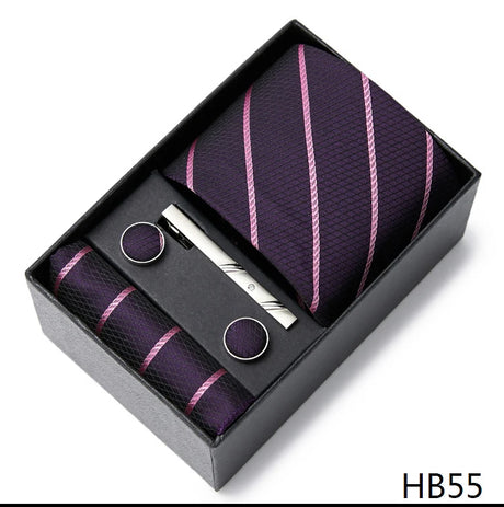 2023 New Style Wedding Gift Tie Pocket Squares Set Necktie Box Men Solid Black Suit Accessories Fit Wedding