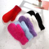 Women Winter Warm Cashmere Gloves Elastic Full Finger Mittens Soft Rabbit Fur Warm Plush Gloves Girls Knitted Riding Gloves