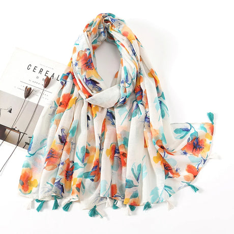 New Floral Tassel Viscose Shawl Scarf For Women Print Hijab Lady High Quality Wrap Pashmina Stole Bufandas Muslim Hijab Foulard