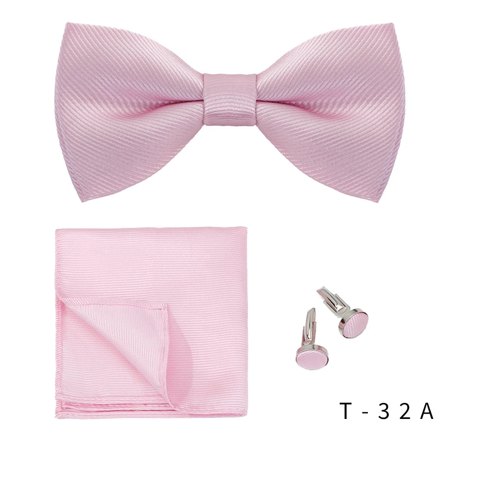 Men Ties Set Solid Color Bowtie Cravat Cufflinks Handkerchief Fashion Butterfly Party Wedding Bow Ties For Men Shirt Accessories