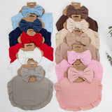 2Pcs/Set Muslin Cotton Ruffled Baby Bibs Hair Bows Girls Headbands Solid Colour Newborn Saliva Towel Feeding Burp Cloths Scarf