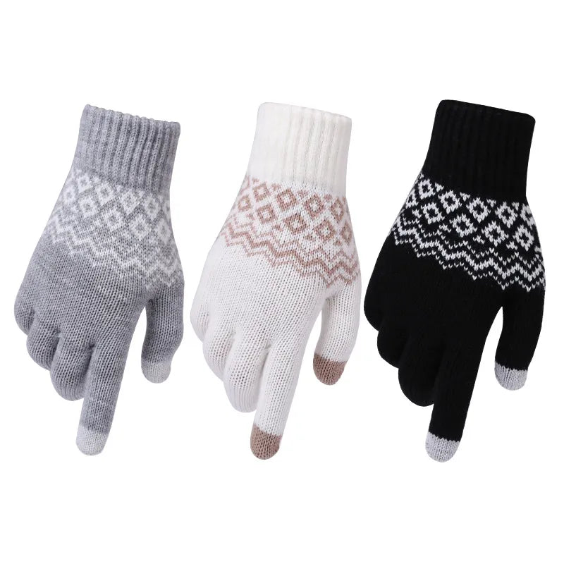 Patterned knitted gloves for men and women for adults