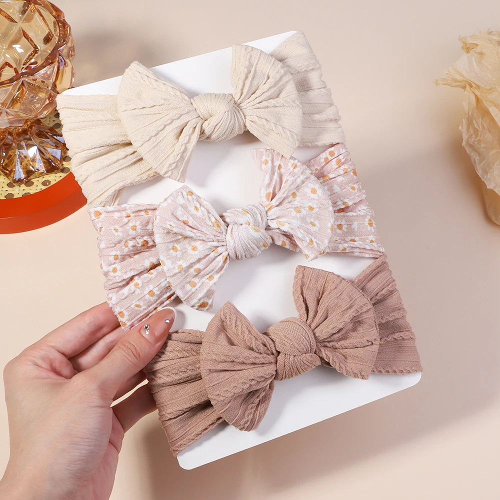 3Pcs Girls Cable Knit Turban Baby Bows Headbands For Children Elastic Kids Hair Bands Newborn Toddle Headwrap Hair Accessories