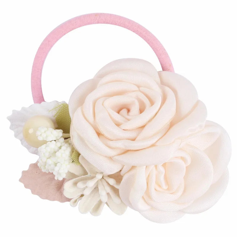 Handmade Flower Elastics Hair Ties For Kids Girls Stretchy Rubber Hairband Slim Headband Scrunchies Ponytail Holder Ring Loop