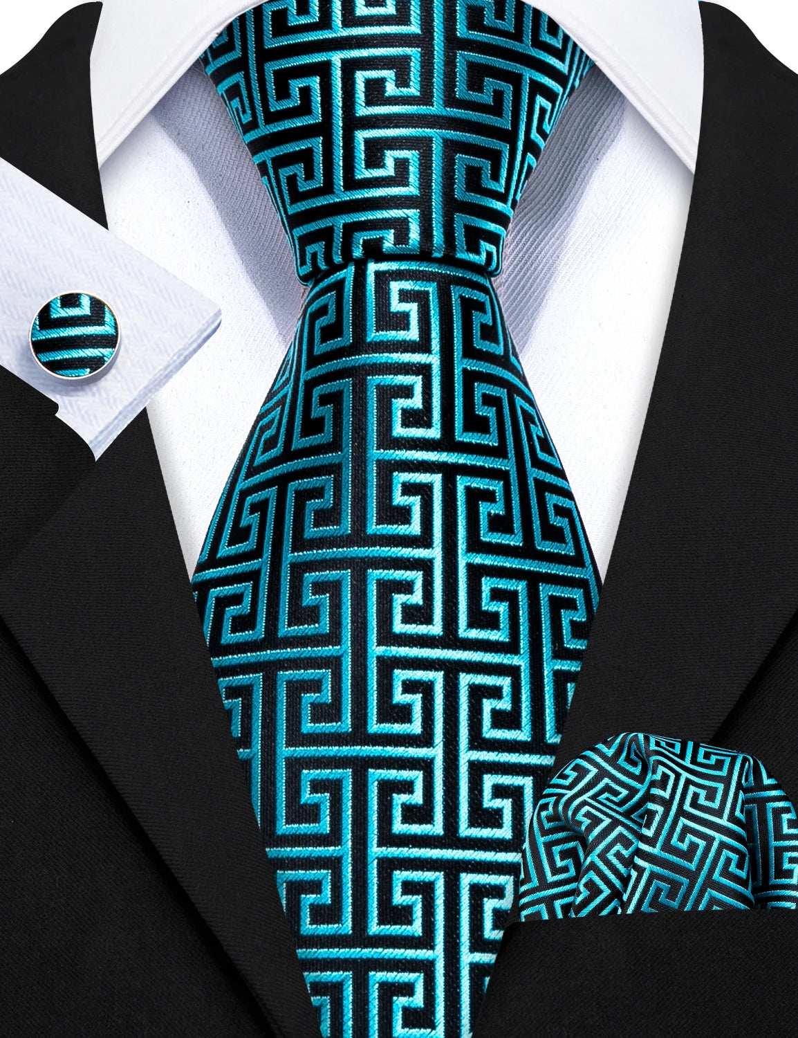 Fashion Teal Novelty Men Tie Set 8.5cm Silk Jacquard Woven Neckties Wedding Business Party Gift Handkerchief Tie Set Barry.Wang