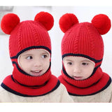 2-4year kid's knitted hat winter warm woolen hat  mask scarf one-piece