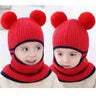 2-4year kid's knitted hat winter warm woolen hat  mask scarf one-piece