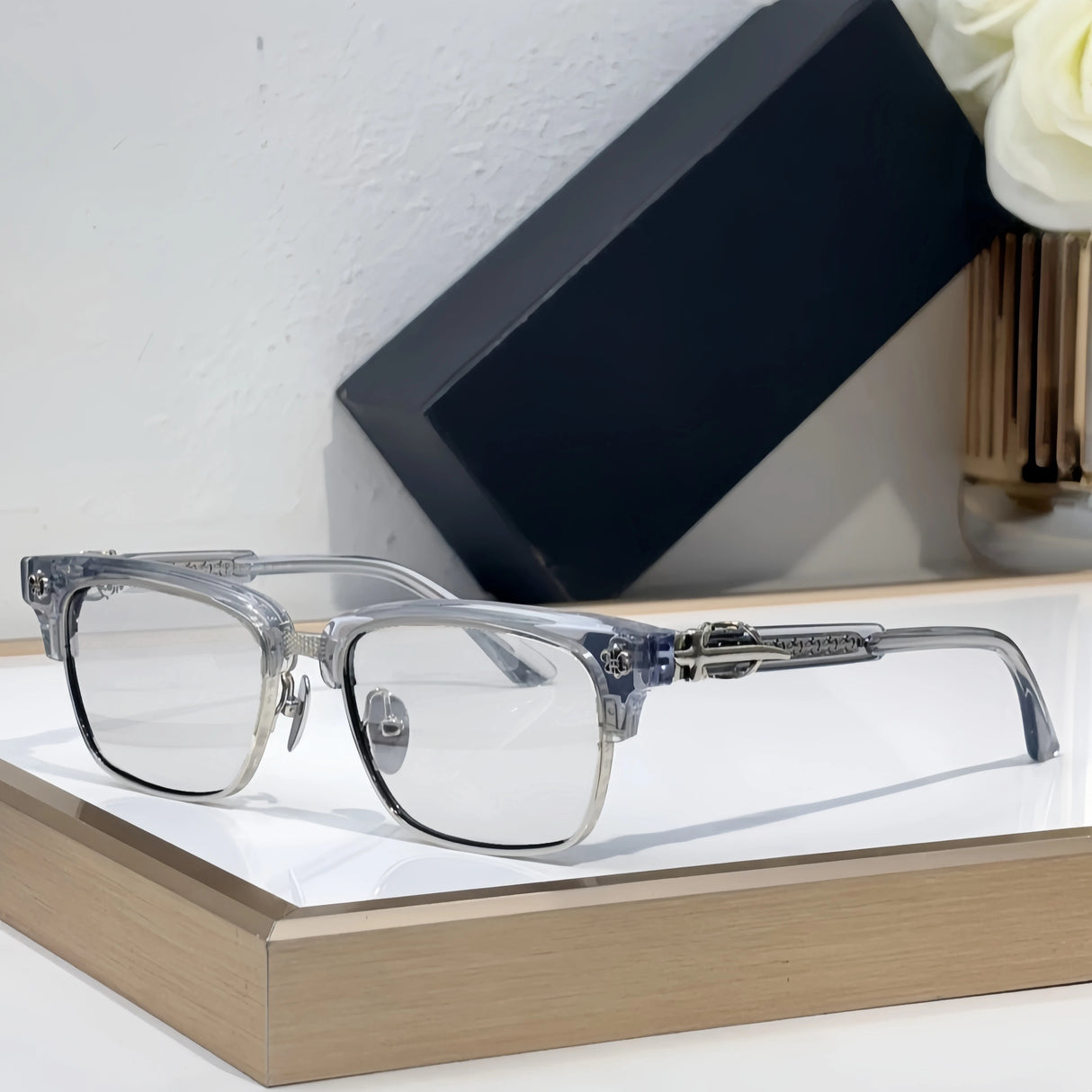 Popular Sunglasses Titanium Acetate Fashion Eyeglasse Frame Men Square Retro High Quality Women Luxury Brand Designer Glasses