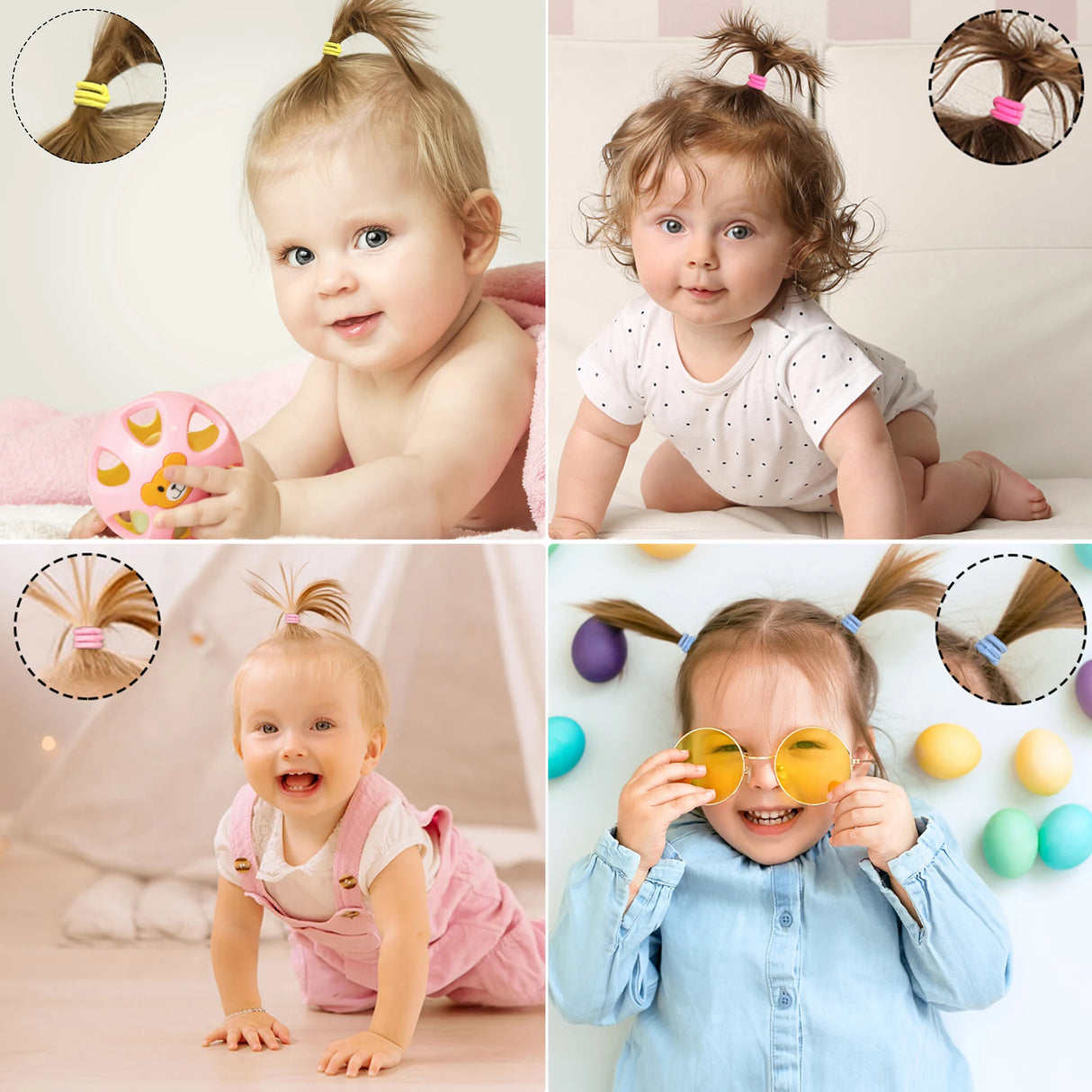 200PCS Baby Toddler Hair Ties Multicolors Elastic Hair Ties 2cm in Diameter No Crease Finger Hair Elastics Small Ponytail Holder