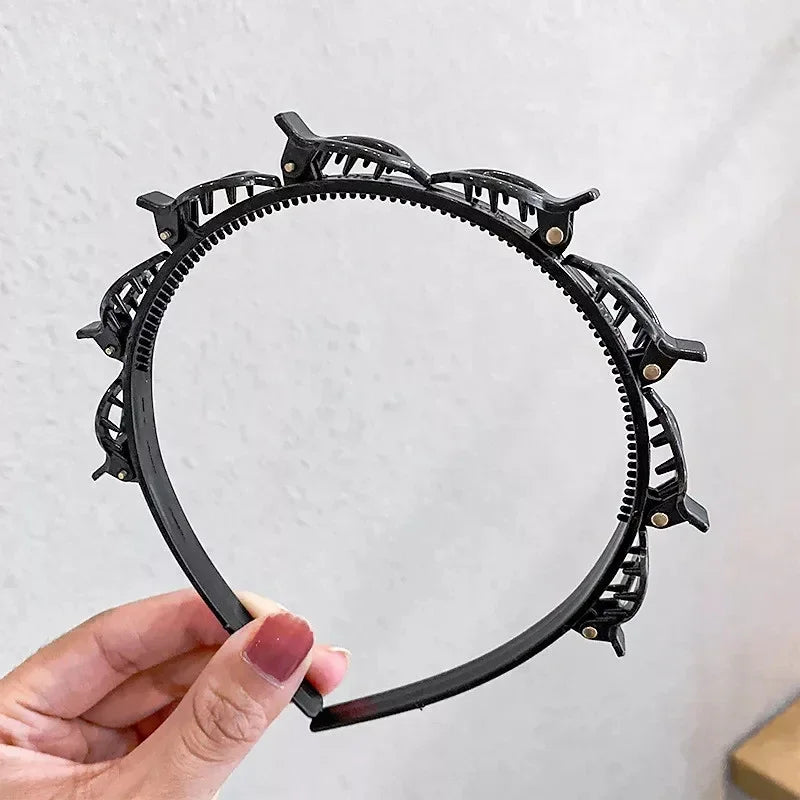 New Double Band Headbands for Women Hairstyle Fashion Non-Slip Hair Bands with Clips  Bezel Hair Hoop Hair Headwear 머리띠