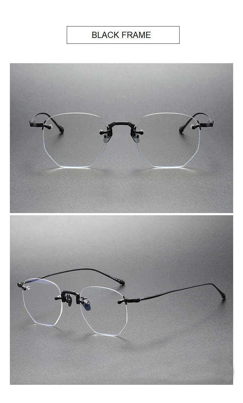 EYELUYAN Prescription Glasses 1.61 MR-8 Anti Radiation Aspheric Lens Myopia Optical Rimless Eyeglasses Pure Titanium Frame