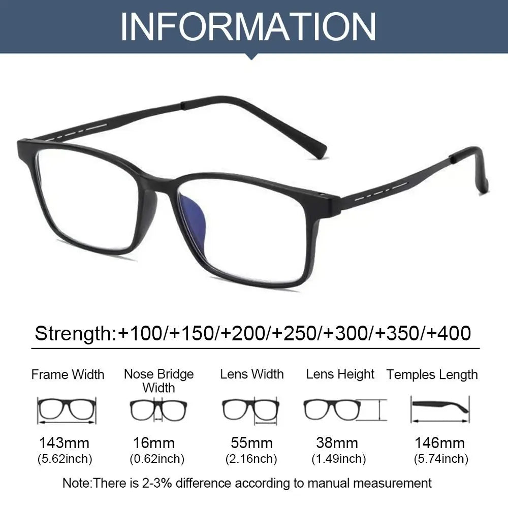Blue Light Blocking Reading Glasses Men Women Ultralight TR90 Titanium Alloy Optical Frame Eyeglasses Square Eyewear