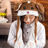 Women Girls Soft Warm Moving Jumping Rabbit Pinch Airbag Animals Ear Hat Funny Cap Plush