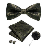 Champagne Silk Jacquard Paisley Mens Bow Tie Brooch Hanky Cufflinks Set Pre-tied Butterfly Knot Bowtie for Male Wedding Business