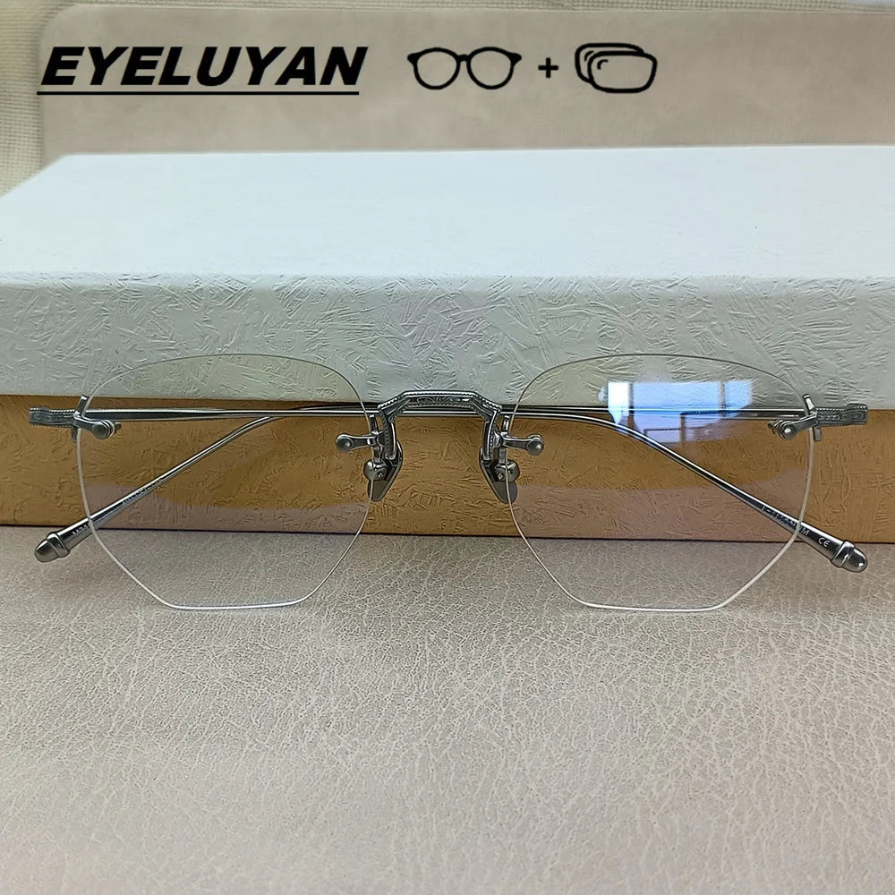 EYELUYAN Prescription Glasses 1.61 MR-8 Anti Radiation Aspheric Lens Myopia Optical Rimless Eyeglasses Pure Titanium Frame