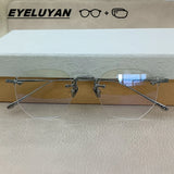 EYELUYAN Prescription Glasses 1.61 MR-8 Anti Radiation Aspheric Lens Myopia Optical Rimless Eyeglasses Pure Titanium Frame