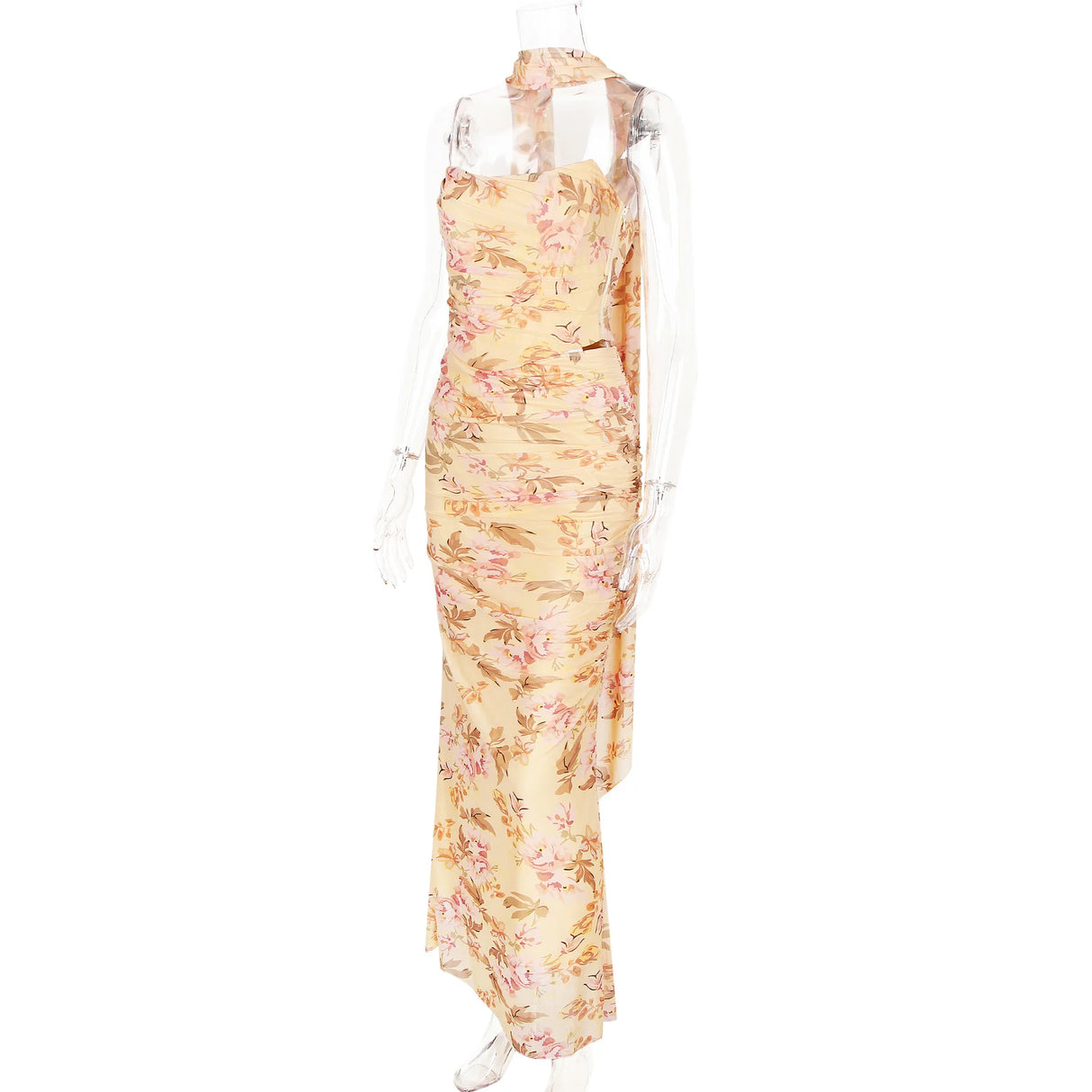 Suninheart Elegant 2 Pieces Dress Set with Scarf Women Fashion Matching Sets Sexy Cropped Top and Long Dress Set Casual Dress