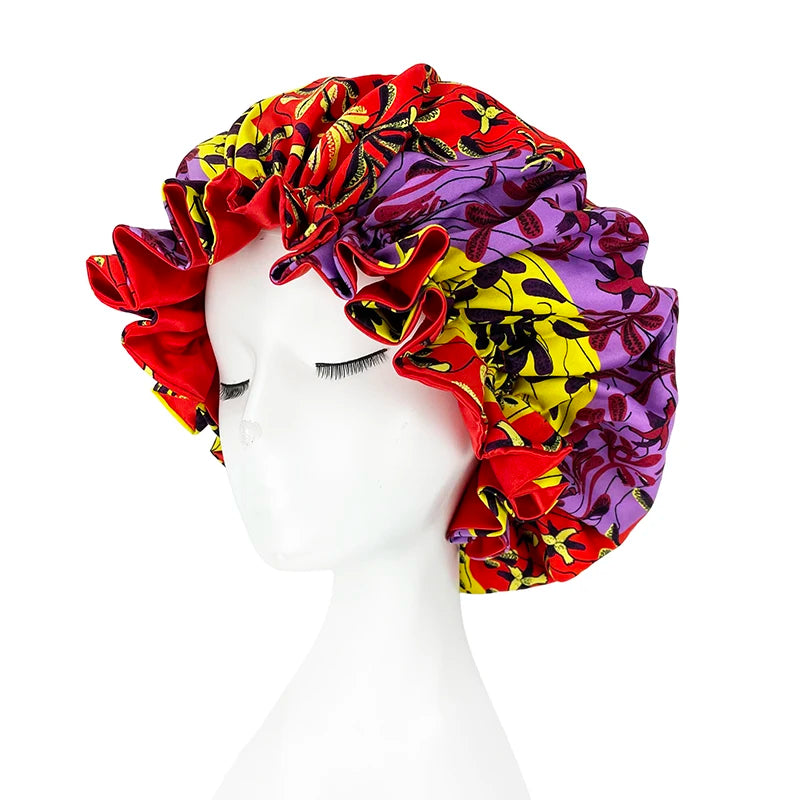Double Layer Silky Satin Bonnet Women Sleeping Cap Large Reversible Satin Linned Night Sleep Headwrap Hat Hair Wrap Accessories