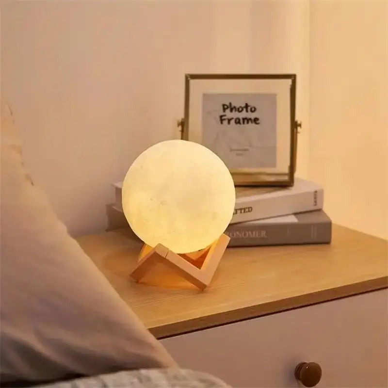 LED Night Light Moon Lamp DIY Starry Lamp Full Moon 3D Lamp Bedroom Decor Kids Birthday Gift Battery Power with Wooden Stand