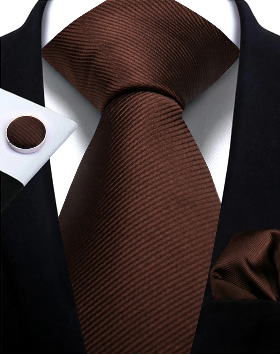 Corbata de marca de moda hecha a mano, sólida, con pañuelo y gemelos, para hombre, corbata, traje, camisa, accesorios de boda, regalos para hombre.