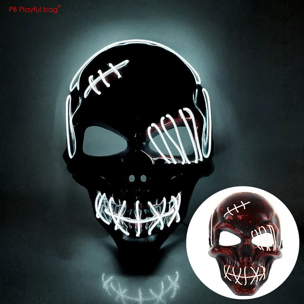 One-Eyed Pirate Skull LED Glow Mask Halloween Party Cosplay Props Prank Toy Cold Light Horror Ghost AC188