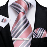 Pink Striped Floral Solid Paisley 8cm Silk Men's Tie Set Handkerchief Cufflinks Wedding Business Prom Accessories Tie Cravat