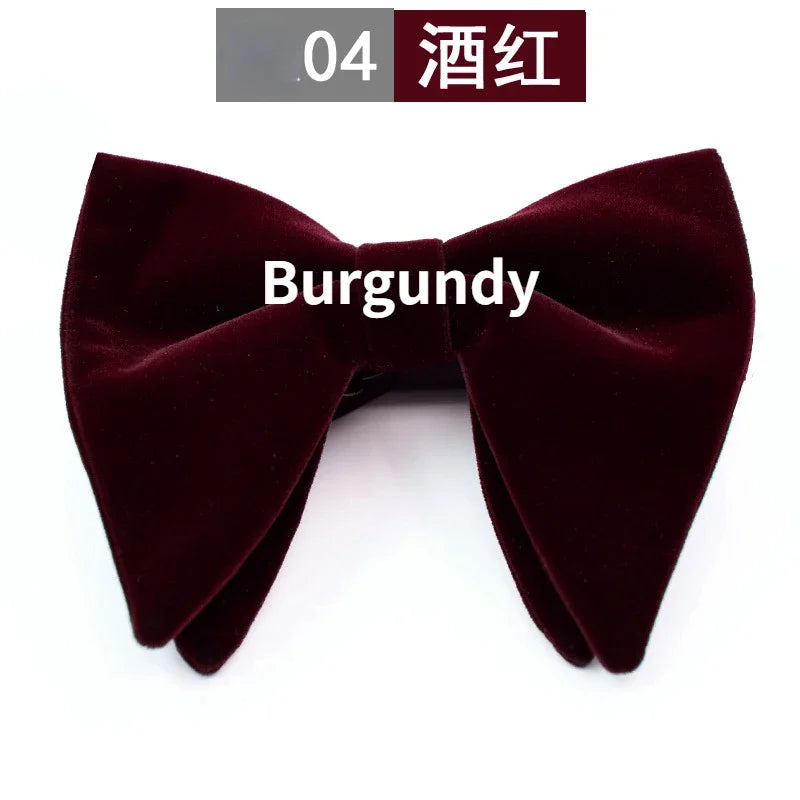 Men's Business Bow Tie Velvet  Royal Blue Burgundy Double Deck Big Bowtie Fashion New Mens Wedding Horns Bowties Gifts for Men