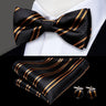 Hi-Tie Striped Black Red Green Silk Mens Bow Tie Hanky Cufflinks Set Pre-tied Butterfly Knot Bowtie for Male Wedding Business