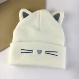 Cute Cat Embroidery Brimless Cap Outdoor Warm Ear Protection Cat's Ears Pullover Hat Woman Autumn and Winter Soft Head Cap