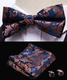 HUISHI Classic Blue Bowties For Men  Paisley Floral Bow Tie Pocket Square Cufflinks Suit Set Wedding Party Plaid Solid Butterfly