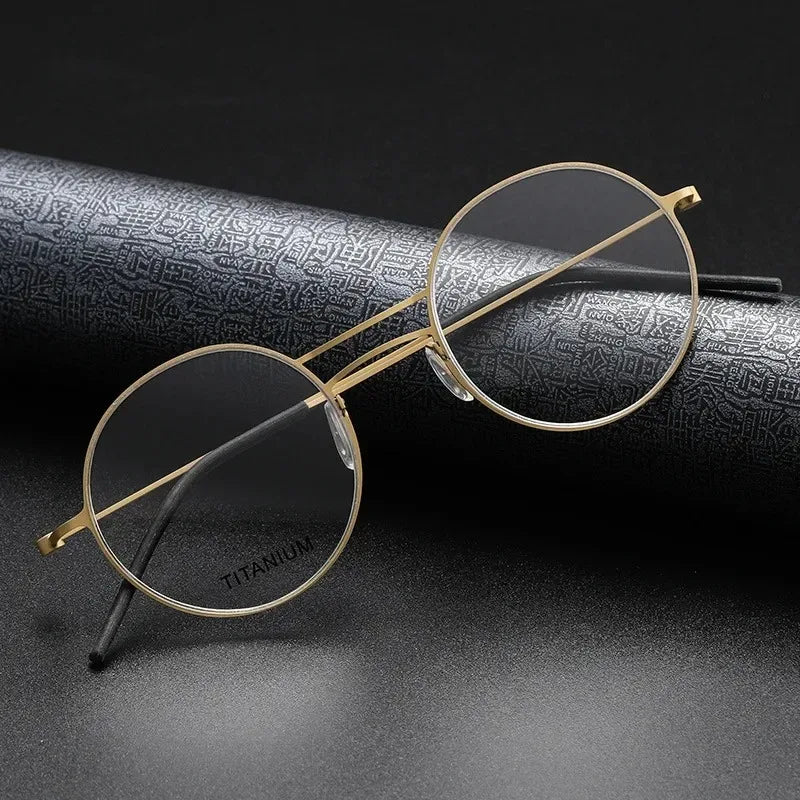 Handmade Round Titanium Glasses Frames 5518 Retro Men Double Beam Round No Screw Eyeglasses Denmark Brand Lightweight Women