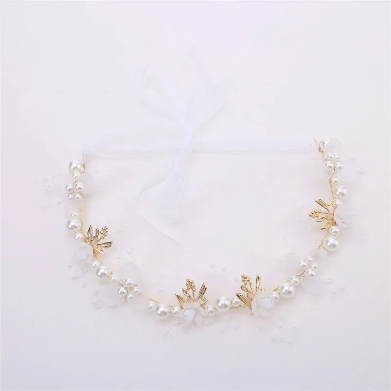 Elegant Girls Headband Lmitated Pearl Hair Headdress Baby Girls Flower Wreath Bride Garland Head Hoop Wedding Headbands Hair