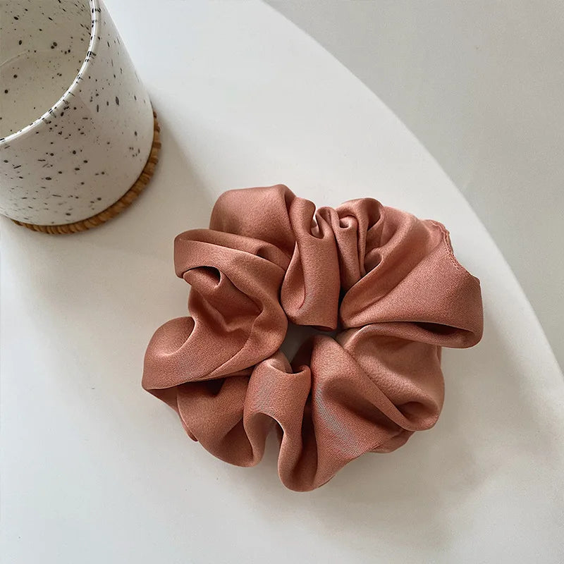 Korean Woman Big Elegant Silk Elastics Hair Band Girls Solid Color Scrunchies Hair Ties Ladies Ponytail Hold Hair Accessories