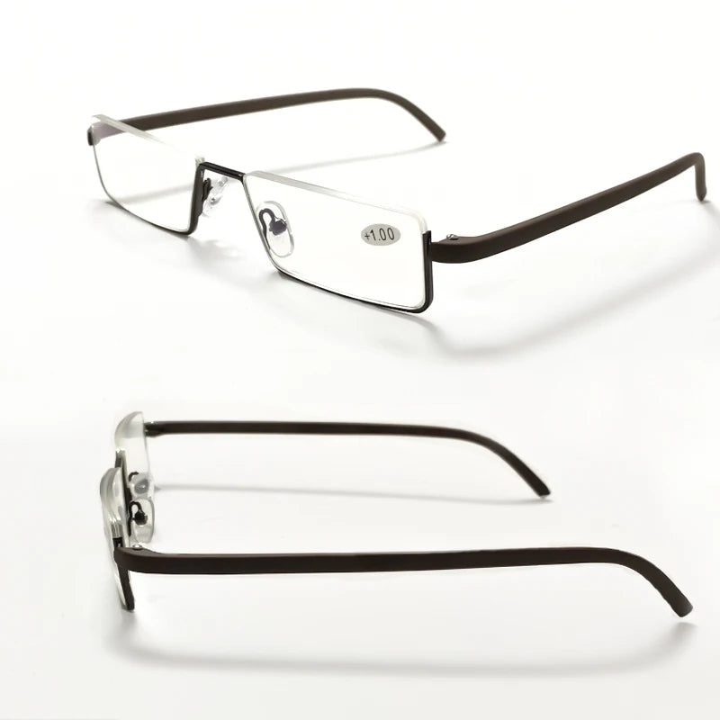 Men Women Metal Blue Light Blocking Reading Glasses with Case TR90 Half Frame HD Prescription Eyewear Presbyopia Diopter