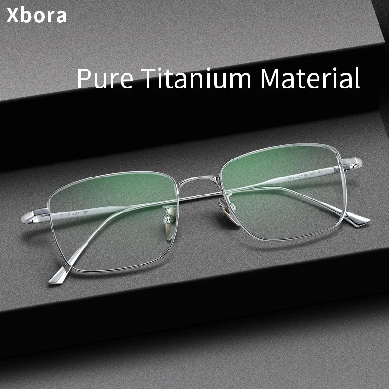 Xbora Men's Ultra-Light Pure Titanium Glasses Frame Business Square Flexible Optical Women's Prescription Eyelasses 1908