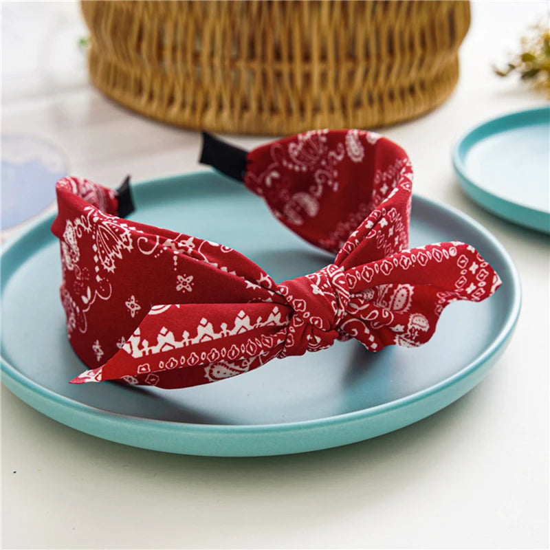 Bow Wide Brimmed Head Hoop For Women Boho Women Soft Solid Print Headbands Cross Knot Elastic Hair Hoop  Vintage Headwear New