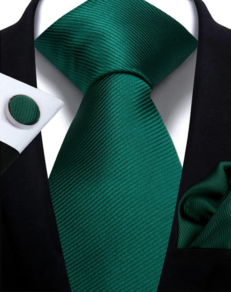Corbata de marca de moda hecha a mano, sólida, con pañuelo y gemelos, para hombre, corbata, traje, camisa, accesorios de boda, regalos para hombre.
