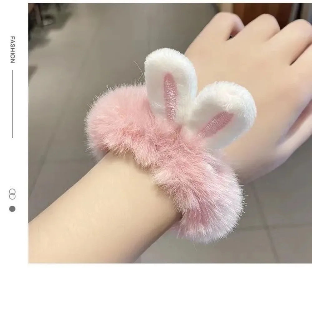 New Cute Khaki Elastic Rubber Band Hair Ties Plush Rabbit Ear Plush Hair Rope Girls Woman Scrunchies Headdress Hair Accessories