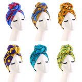 African Print Turban for Women New Fashion Pre-Made Top Knot Head Wraps Flower Stretch Hijab Ladies Party Wedding Headdress