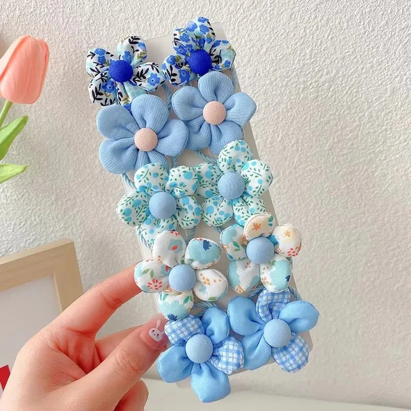 10Pcs/Set Big Bow Flower Elastic Hairbands Children Girls Sweet Hair Ties Fashion Headbands Hair Accessories Rubber Band For Kid
