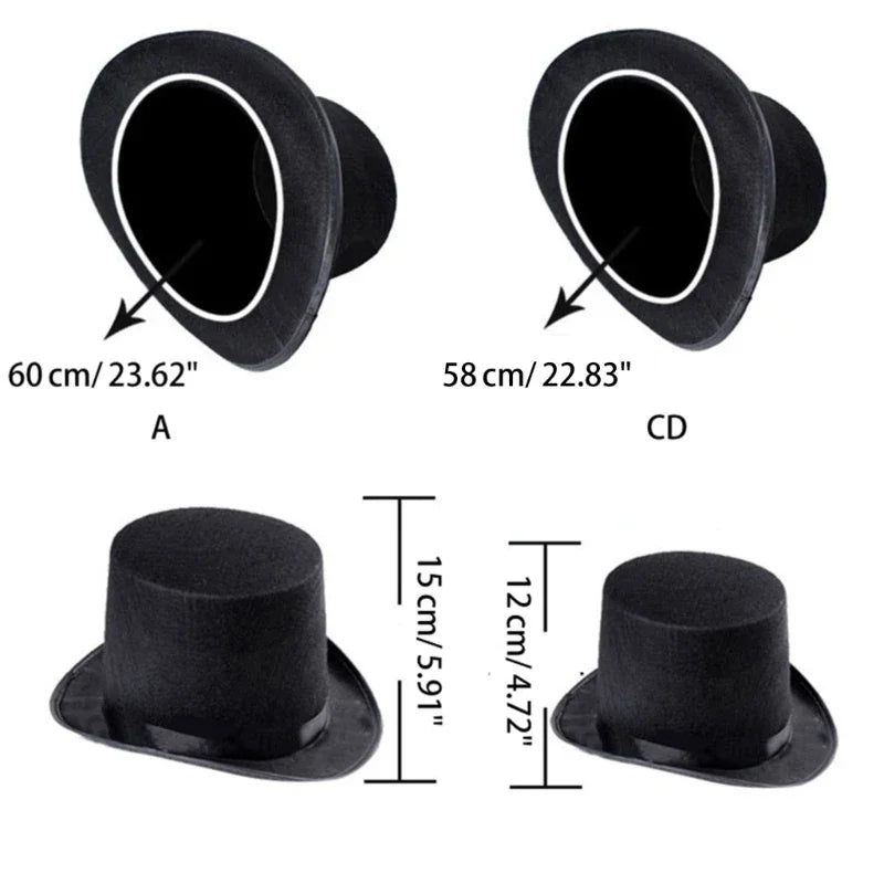 Felt Top Hat Magician Costume Cosplay Halloween Props Party Supplies Steampunk Circus Ringmaste Role for Play Men Women