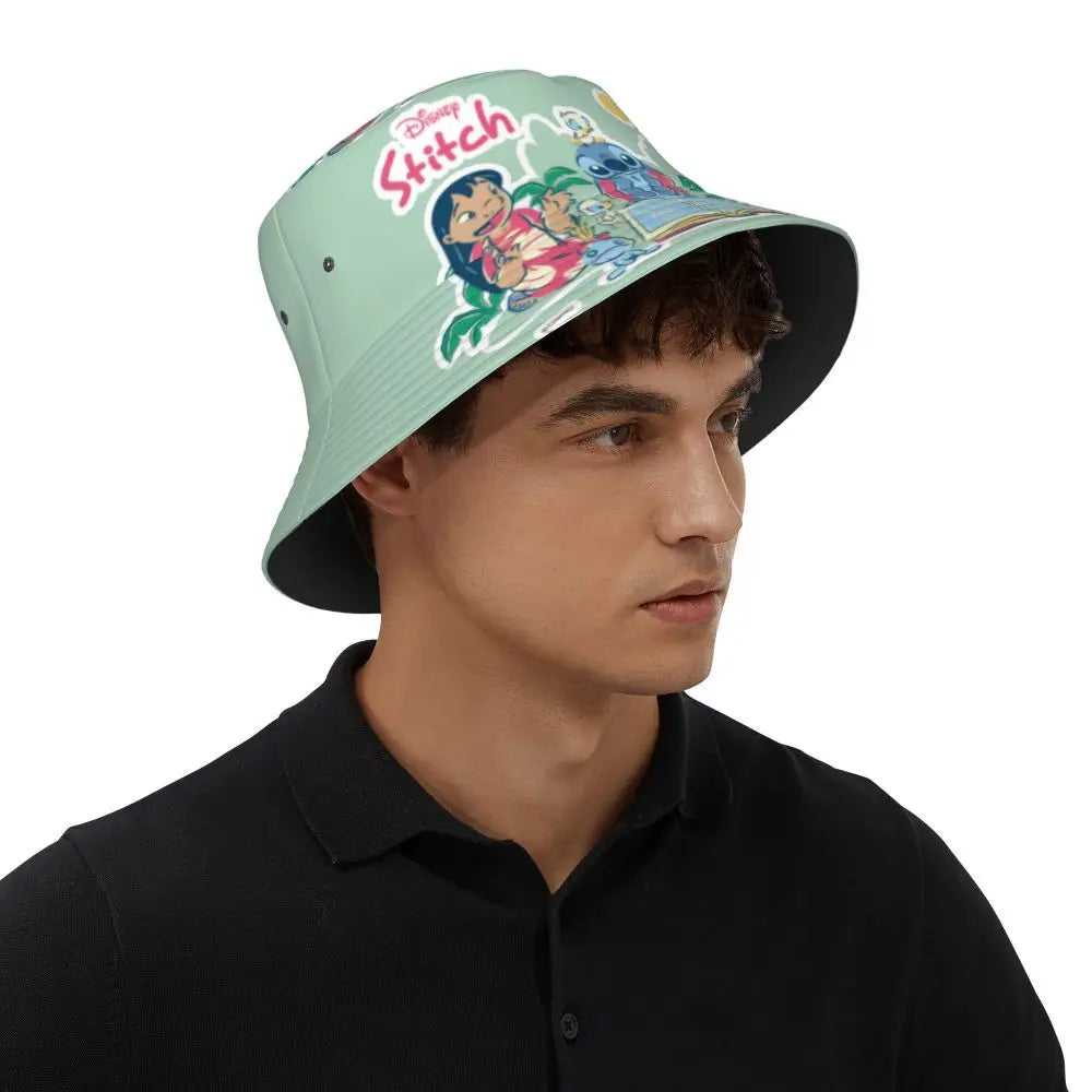 Unisex Kawaii Bucket Hats Funny Stitch Cartoon Accessories Bob Hat For Beach Headwear Lightweight