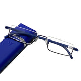 Men Women Metal Blue Light Blocking Reading Glasses with Case TR90 Half Frame HD Prescription Eyewear Presbyopia Diopter