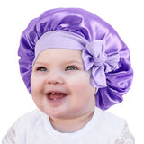Solid Satin Silk Bonnet with Band Tie Baby Sleep Cap Bowknot Kids Baby Night Sleep Cap Beanies Girl Makeup Cap Children Nightcap