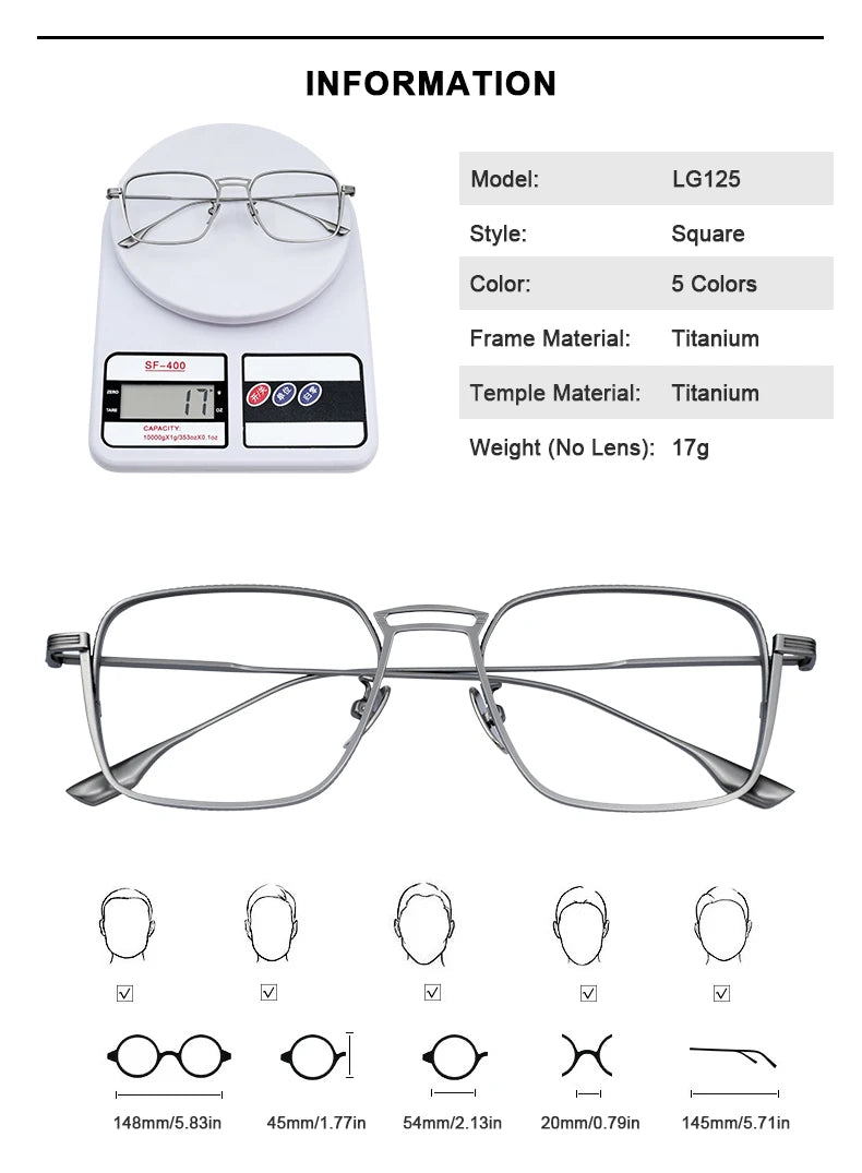 American Design Men Square Frames Handmade Retro Pure Titanium Glasses Thick Edges Business Eyeglasses Suitable for Large Faces