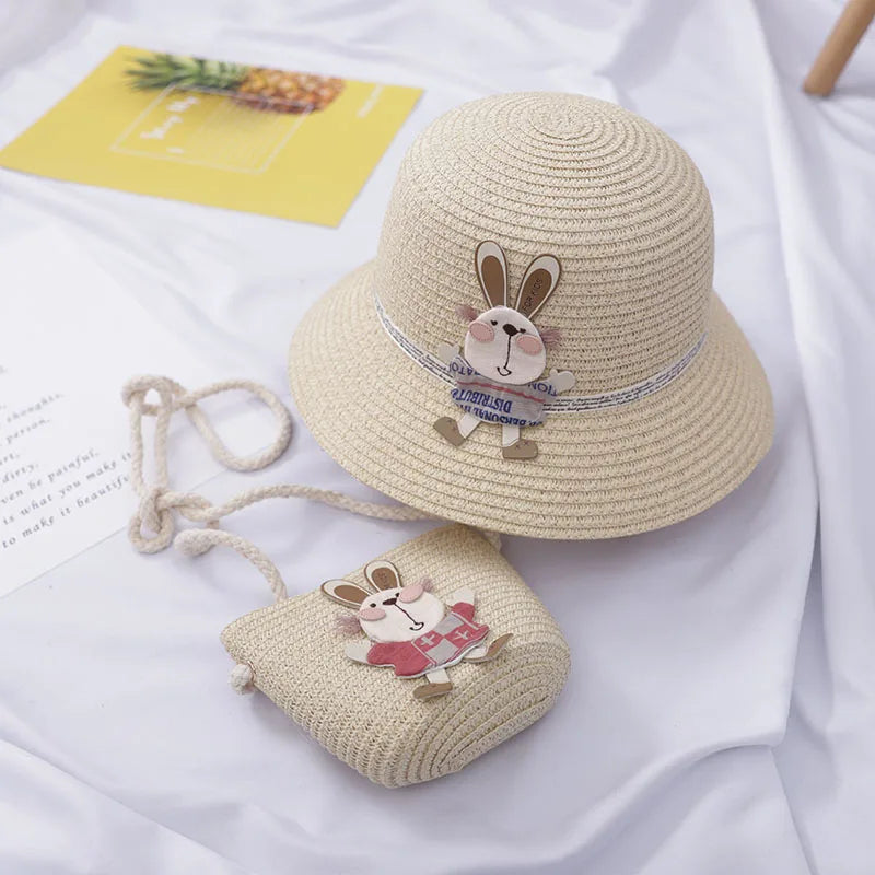 Summer Baby Straw Hat With Handbag Flower Breathable Beach Hat Bags Kids Hat Boy Girls Sun Visor UV protection panama Hat gorras