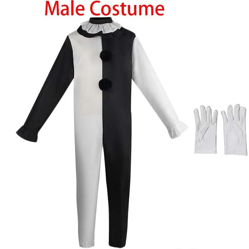Terrifierr Cosplay Costume Female/Male Horror Carnival Party Skin-Tight Black White Killer Clowns Jumpsuit for Halloween Costume